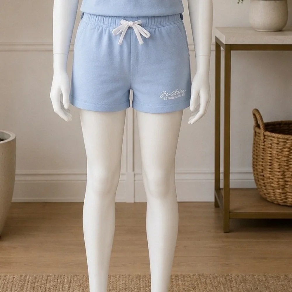 Justice Girls Sweatshorts Sail Blue Fleece Elastic Waist Logo L 12/14 NWT